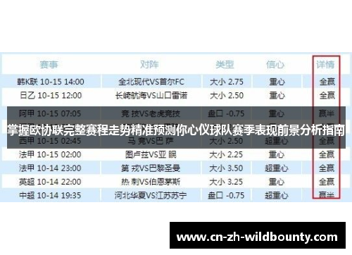 掌握欧协联完整赛程走势精准预测你心仪球队赛季表现前景分析指南